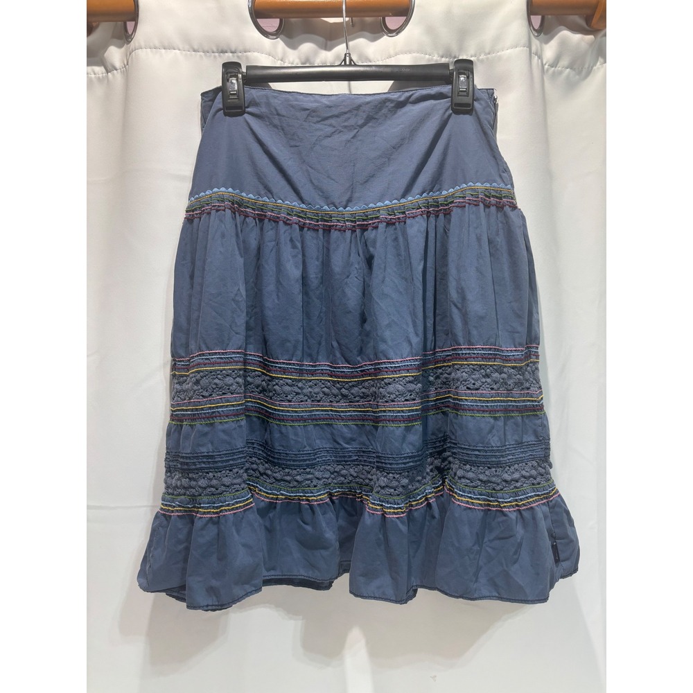 Tommy Jeans Skirt Womens 5 Blue Vintage 2006 Tiered Embroidered Boho Midi